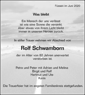 Traueranzeige von Rolf Schwamborn von NWZ Neue Württembergische Zeitung