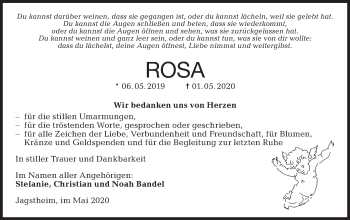 Traueranzeige von Rosa Bandel von Hohenloher Tagblatt