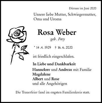 Traueranzeige von Rosa Weber von NWZ Neue Württembergische Zeitung