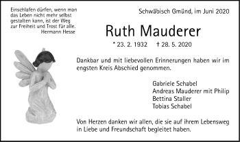 Traueranzeige von Ruth Mauderer von SÜDWEST PRESSE Ausgabe Ulm/Neu-Ulm