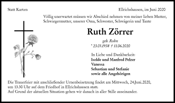 Traueranzeige von Ruth Zörrer von Hohenloher Tagblatt