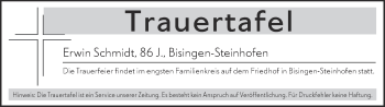 Traueranzeige von Totentafel vom 10.06.2020 von Hohenzollerische Zeitung