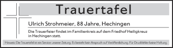 Traueranzeige von Totentafel vom 24.06.2020 von Hohenzollerische Zeitung