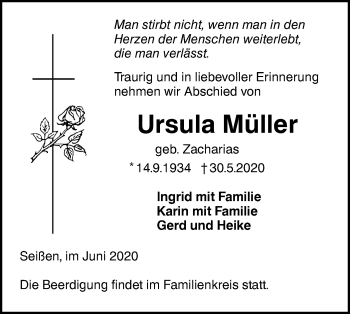 Traueranzeige von Ursula Müller von SÜDWEST PRESSE Ausgabe Ulm/Neu-Ulm