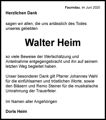 Traueranzeige von Walter Heim von NWZ Neue Württembergische Zeitung