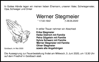 Traueranzeige von Werner Stegmeier von Hohenloher Tagblatt