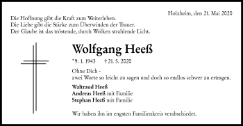 Traueranzeige von Wolfgang Heeß von NWZ Neue Württembergische Zeitung