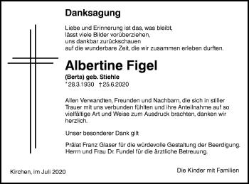 Traueranzeige von Albertine Figel von Ehinger Tagblatt