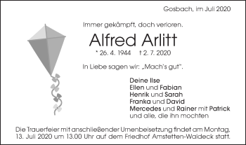 Traueranzeige von Alfred Arlitt von Geislinger Zeitung