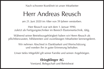 Traueranzeige von Andreas Reusch von Metzinger-Uracher Volksblatt