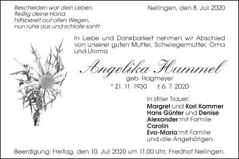 Traueranzeige von Angelika Hummel von SÜDWEST PRESSE Ausgabe Ulm/Neu-Ulm