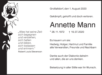 Traueranzeige von Annette Mann von Haller Tagblatt