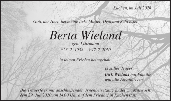 Traueranzeige von Berta Wieland von Geislinger Zeitung