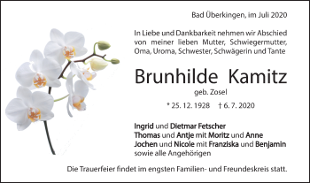 Traueranzeige von Brunhilde Kamitz von Geislinger Zeitung