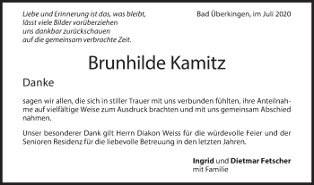 Traueranzeige von Brunhilde Kamitz von Geislinger Zeitung