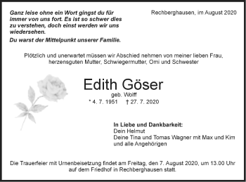 Traueranzeige von Edith Göser von NWZ Neue Württembergische Zeitung