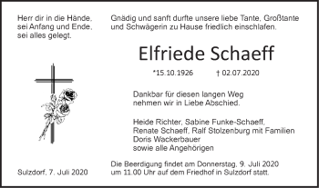 Traueranzeige von Elfriede Schaeff von Haller Tagblatt