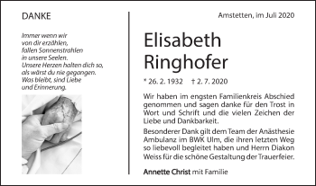 Traueranzeige von Elisabeth Ringhofer von Geislinger Zeitung