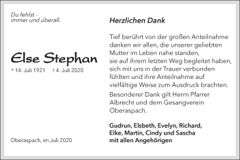 Traueranzeige von Else Stephan von Haller Tagblatt