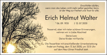 Traueranzeige von Erich Helmut Walter von SÜDWEST PRESSE Ausgabe Ulm/Neu-Ulm