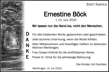 Traueranzeige von Ernestine Böck von Geislinger Zeitung