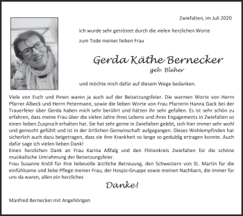 Traueranzeige von Gerda Käthe Bernecker von Alb-Bote/Metzinger-Uracher Volksblatt