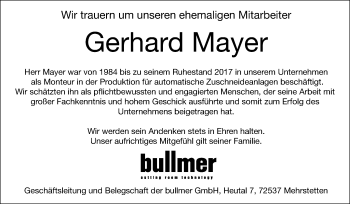 Traueranzeige von Gerhard Mayer von Alb-Bote/Metzinger-Uracher Volksblatt