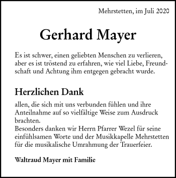 Traueranzeige von Gerhard Mayer von Alb-Bote/Metzinger-Uracher Volksblatt