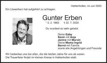 Traueranzeige von Gunter Erben von NWZ Neue Württembergische Zeitung