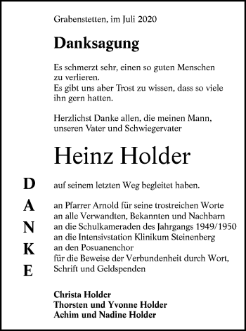 Traueranzeige von Heinz Holder von Alb-Bote/Metzinger-Uracher Volksblatt