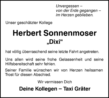 Traueranzeige von Herbert Sonnenmoser von Ehinger Tagblatt