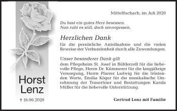 Traueranzeige von Horst Lenz von Haller Tagblatt