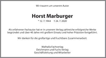 Traueranzeige von Horst Marburger von Geislinger Zeitung