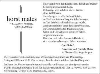 Traueranzeige von Horst Mates von SÜDWEST PRESSE Ausgabe Ulm/Neu-Ulm