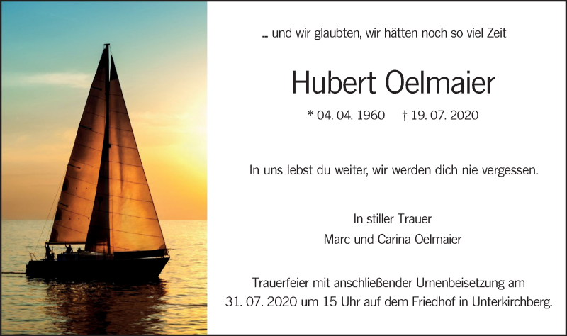  Traueranzeige für Hubert Oelmaier vom 29.07.2020 aus SÜDWEST PRESSE Ausgabe Ulm/Neu-Ulm