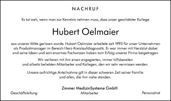 Traueranzeige von Hubert Oelmaier von SÜDWEST PRESSE Ausgabe Ulm/Neu-Ulm