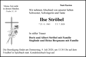 Traueranzeige von Ilse Ströbel von Hohenloher Tagblatt