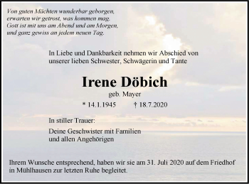 Traueranzeige von Irene Döbich von Geislinger Zeitung