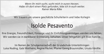 Traueranzeige von Isolde Pesavento von Geislinger Zeitung