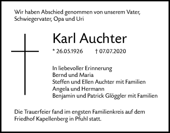 Traueranzeige von Karl Auchter von SÜDWEST PRESSE Ausgabe Ulm/Neu-Ulm