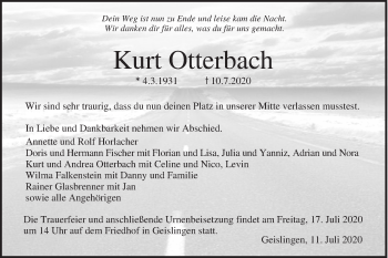 Traueranzeige von Kurt Otterbach von Haller Tagblatt