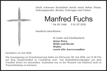 Traueranzeige von Manfred Fuchs von Hohenloher Tagblatt