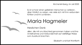 Traueranzeige von Maria Hagmeier von Rundschau Gaildorf