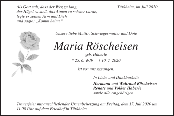 Traueranzeige von Maria Röscheisen von Geislinger Zeitung