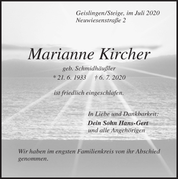 Traueranzeige von Marianne Kirchen von Geislinger Zeitung