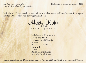 Traueranzeige von Marie Kohn von Geislinger Zeitung