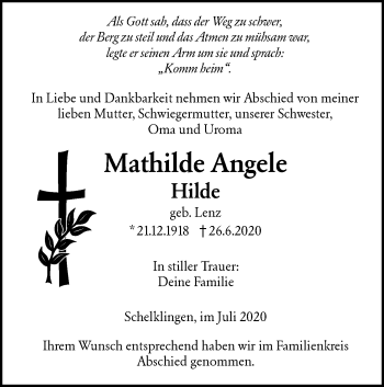 Traueranzeige von Mathilde Angele Hilde von Ehinger Tagblatt