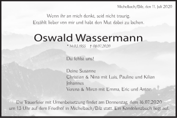 Traueranzeige von Oswald Wassermann von Haller Tagblatt