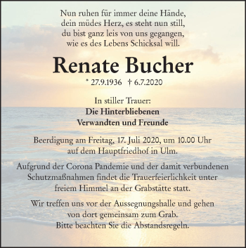 Traueranzeige von Renate Bucher von SÜDWEST PRESSE Ausgabe Ulm/Neu-Ulm