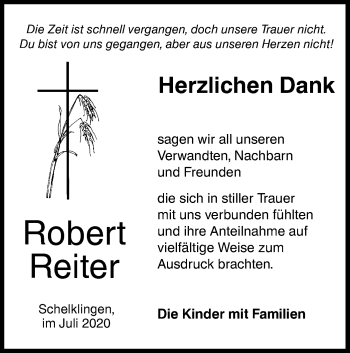 Traueranzeige von Robert Reiter von Ehinger Tagblatt